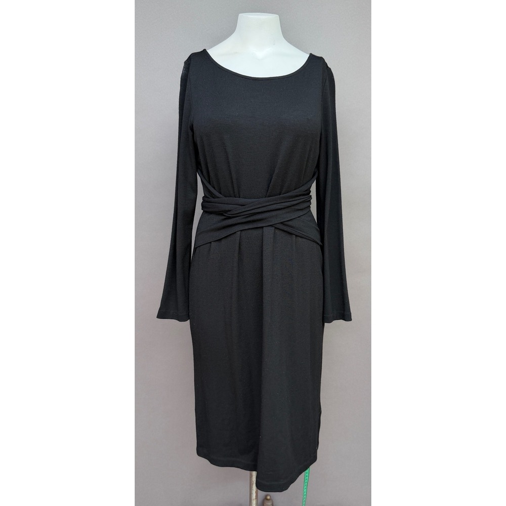 Talbots Black Long Sleeve Wrap Waist Midi Dress Large NEW Wool Desk to‎ Dinner